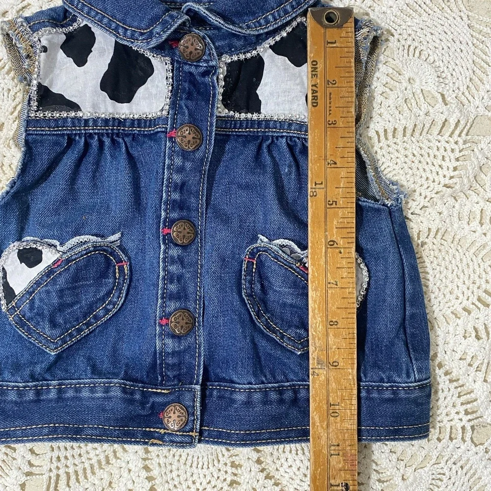 OshKosh‎ B'gosh Toddler Western Bling Denim Vest Cow Print Jewel Trim Size 2T